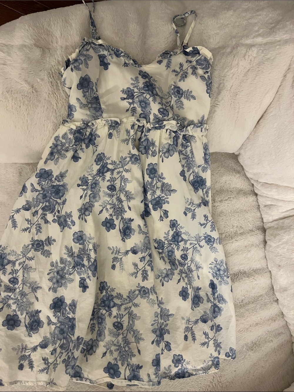 Altar'd State White Sundress with Blue Floral Print